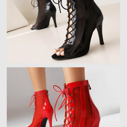 Women's Latin Salsa Dance Jazz Dance Shoes Girls Ballroom Dance Club Short Boots Ladies Lace-Up Fashion Fine Sand Dance Boots