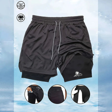 Summer Men's Printed 2-in-1 Running Shorts, Fitness and Casual Shorts (with Phone Pocket and Towel Loop), Factory Wholesale Pric