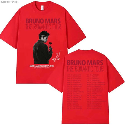 Bruno Mars The Romantic Tour T shirt for Men Women Hiphop Streetwear Oversized Tops 100% Cotton T-Shirt BM5