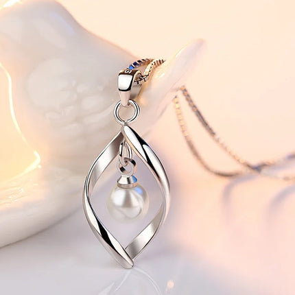 Female 925 Sterling Silver Gyrate Pearl Pendants And Necklaces For Women Wedding Pearl Vintage Jewelry Gift GaaBou Jewellery