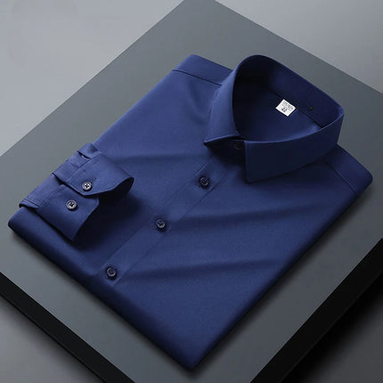 Men's Business Casual Long-Sleeved Shirt, Orange, Non-Ironing, Wrinkle-Resistant, Elastic, Solid Color, New Style
