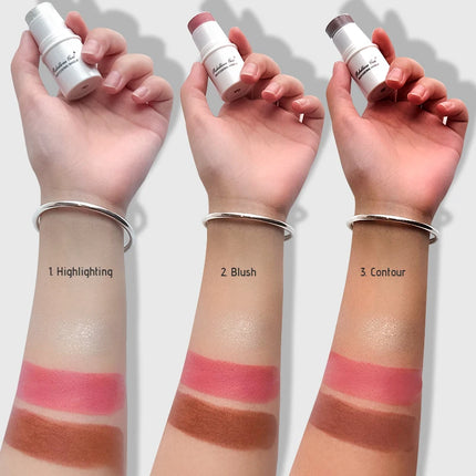 Blush Contour Highlighter Stick for Cheeks Eyes Lip Lightweight Dewy Finish Blush Stick Contour Natural Blusher Stick Makeup Set