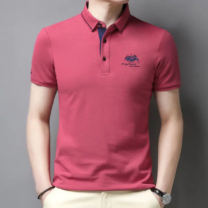 Summer New Men's Embroidered Polo Collar 100% Cotton Short-Sleeved Polo Shirt Fashion Solid Color Casual Top T-shirt M-4XL