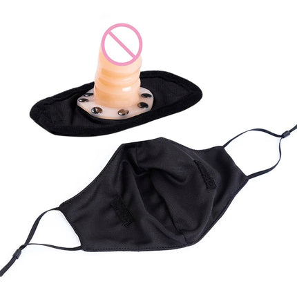 Black Mask Removable Open Mouth Gag Silicone Penis Plug Dildo Gag Penis Gag Fetish BDSM Bondage Sex Toys for Woman Adult Game
