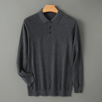 High quality worsted  spun collar wool sweater men's spring and autumn business polo sweater thin long sleeved knitted T-shirt