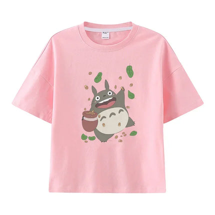 Summer Cartoon Miyazaki Totoro Print Children's Cotton T-shirt Short-sleeve Street Fashion Girls Clothes Cute Funny Kid Tees Top