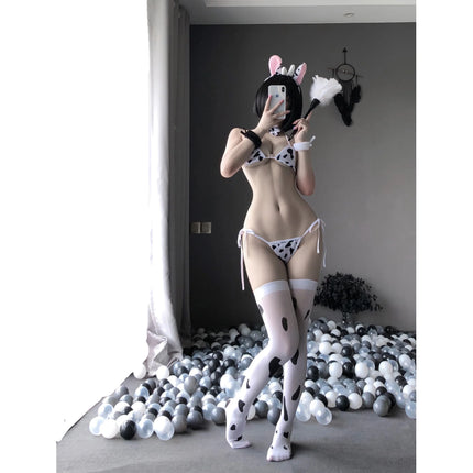 Cute Hot Anime Cow Cosplay Exotic Costume Japanese Style Bikini Lingerie Set for Role Play Night Sleepwear Clubwear Maid Uniform