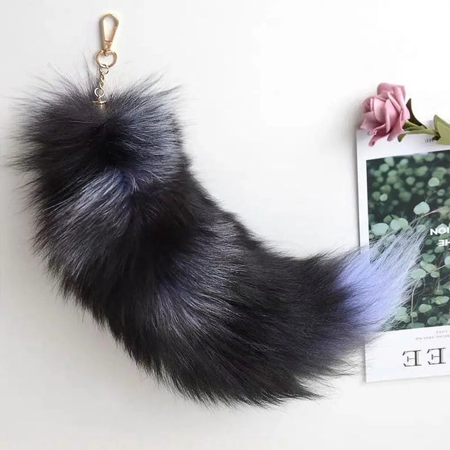 Creaative Faux Fur Fake Fox Tail Pendant Animal Tail Soft Fox Tail Keychain with Metal Clasp Fox Tail Key Ring Bag Decoration