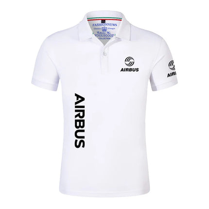 2024 New Solid Color Men AIRBUS AVIATION Flight Lapel  Polo Shirt Bare Stand Collar T-shirt European Loose Short Sleeves Tops