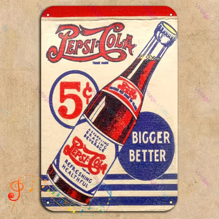 1pc Vintage Metal Wall Art Sign - Retro Pepsi Cola Bottle Design with "5¢" & "BIGGER" Text, & Weather-Resistant, Pre-Drilled