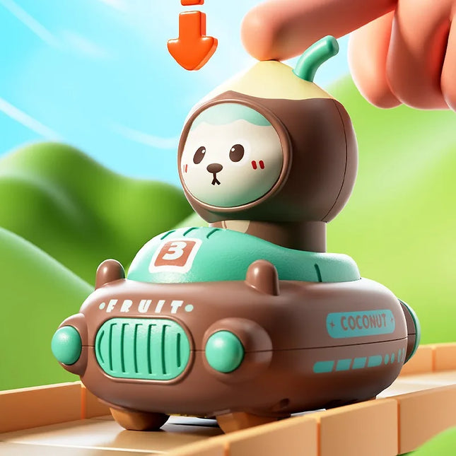 Baby Presses Fruit Cart Toy Cartoon Color Cognitive Inertia Slid Children Car Toy Hand Eye Coordination Parent-child Interaction
