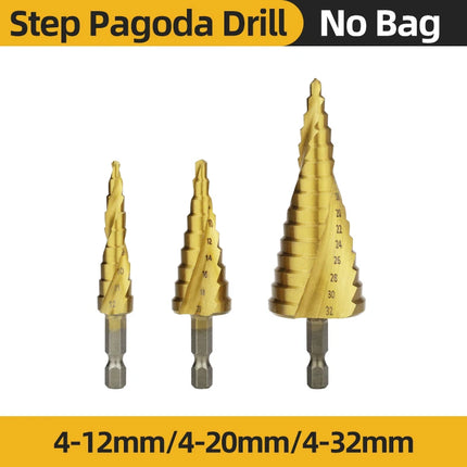 TOOLEYE HSS Titanium Step Drill Bit Stage Drills For Metal Wood High Speed Stepped Drill Set Power Tools 3-12 4-12 4-20 4-32mm