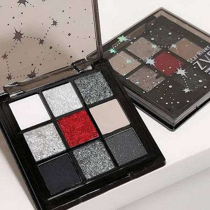 9 Colors Smoky Black Red Eye Shadow Palette Sweet Cool Eyeshadow Long Lasting Shimmer Eyes Makeup Dark Pressed Glitter Eyeshadow