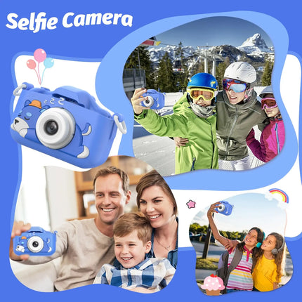 Blue Dog Kids Camera 1080P HD Digital Camera 2.0" Dual Lens Selfie Video Camera with Games Birthday Gift Toys for Boys