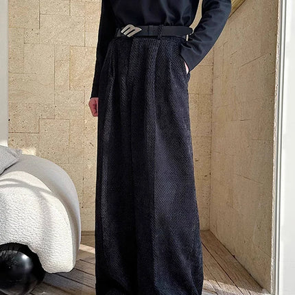 Nerazzurri Spring Autumn Long Velvet Wide Leg Pants for Men High Waist Loose Casual Flowy Soft Luxury Menswear Clothing 2026