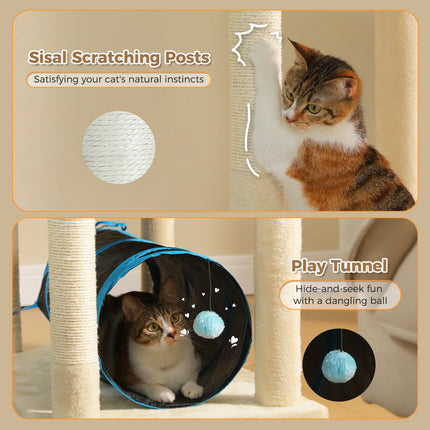 Tall Cat Tree with Large Condo Sisal Scratching Posts Oversized Perch Spacious Hammocks Multi-Level Cat Tower with Cat Tunnel Large Cat Furniture for Indoor Big Cats
