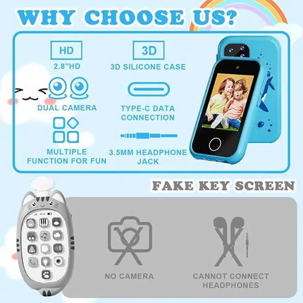 Kids Smart Phone MP3 Player Digital Camera Toys Touchscreen Unicorn Baby Mobile Educational Toys for Girls Boys Age 3-8