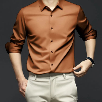 S-6XL Men's Blue Shirt Business Leisure Social Fashion High Quality Ice Silk Shirt Casual Work Top