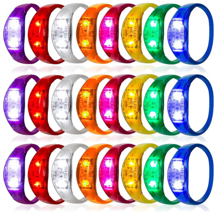 12-240Pcs LED Glow Bracelets Sound Activated Light Up Bracelets for Adults & Kids with Flashing LED Strobe for Night Events
