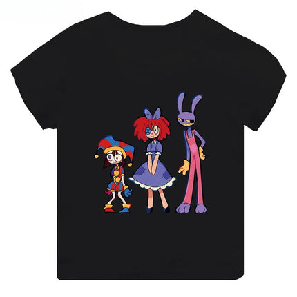 Hot Sale The Amazing Digital Circus Print Kids T-shirt Girls Clothes Baby Boys Black Short Sleeve Cotton T Shirt Children Tops