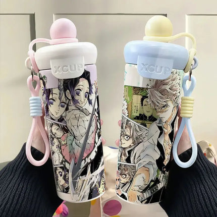 Demon Slayer Stainless Steel Insulated Cup Cute Fashion Cartoon Floating Ball Straw Thermos Portable Coffee Cup Gift for Friends