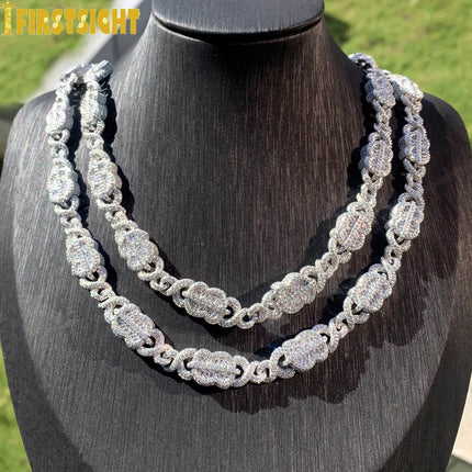 New Iced Out Bling Rectangle CZ Dollar Symbol Necklace Silver Color 5A Zircon Cuban Link Chain Charm Hip Hop Men Women Jewelry