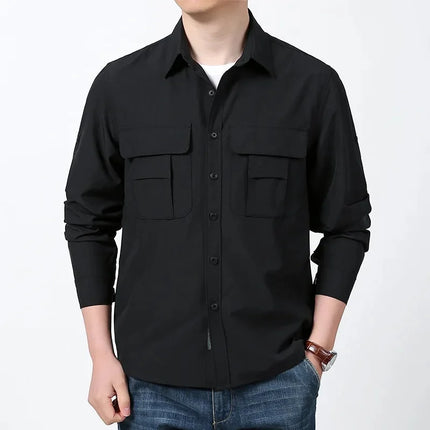 Men's Casual Shirt High Elastic Slim Fit Solid Color Spring Business Fashion Versatile Workwear Cross-Border Pure Color