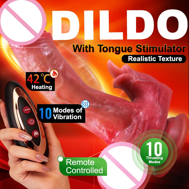 Sex Toy Thrusting Dildo Vibrator - 8.6 Inch Realistic Huge Thick Big Dildo with 3 Thrusting & 9 Vibrating Modes, Silicone Suction Cup Heated Rabbit Dildos for Clit G Spot Stimulation, Tongue Vibator