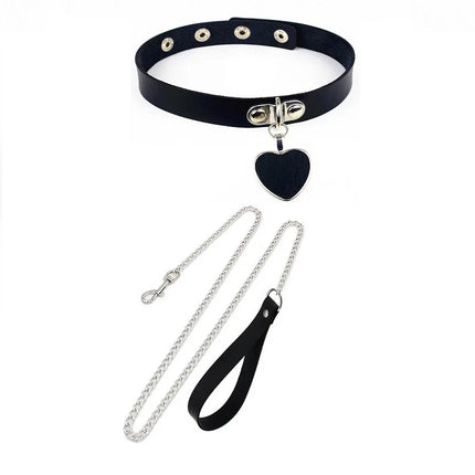 Cosplay Necklace Leash And Collar BDSM Leather Slave Heart Bell Ring C harm Collars Set For Women Bondage Gothic Choker Accessor