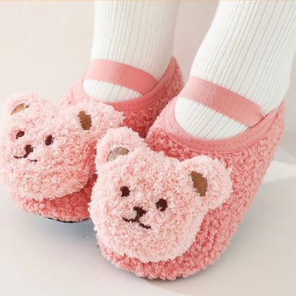 Cartoon Bear Baby Shoes Winter Thick Warm Newborn Shoes Non-slip Soled Soft Plush Toddler Kids Boy Girls Infant First Walkers