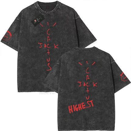 100% Cotton Oversized T Shirt For Men Women HipHop Washed T Shirts cactus jack Short Sleeve Gift Tops look mom i can fly K39