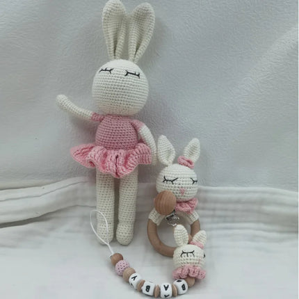 Newborn Mobile Gym Educational Ring Teething Toy Baby Cotton Baby Wooden Ring Rattle Crochet Wool Toy Customize Pacifier Chain