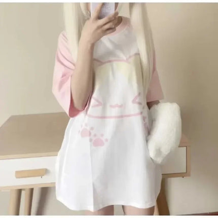 Aesthetics Japanese Grunge T-shirt Y2k Harajuku Anime Cartoon Cat Tops Tees Short Sleeve Women Kawaii Clothing Streetwear