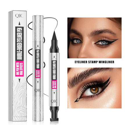 QIC Dual Tip Eyeliner Stamp Pen - Waterproof, Quick-Dry, Long-Lasting & Smudge-Proof for Beginners, Natural Look with Black