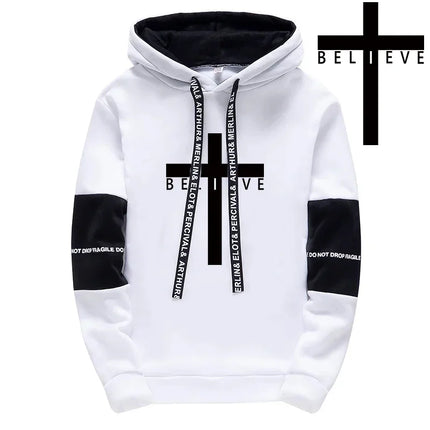 Cross Printed Male Hooded Sweatshirts Sweatpants Black White Mix Color Sportswear All Season Daily Casual Sport Hoodie Tracksuit
