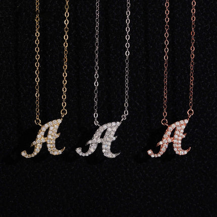 Iced Out Pendant Necklace  925 Silver Initial VVS Moissanite Letter Pendant Link Chain Necklace A-Z  for Men Women