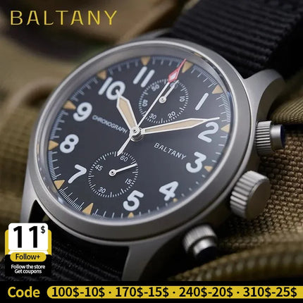 Baltany S5033 Chronograph Watch Man Pilot Watch Waterproof 100MM Sapphire Stainless Steel 39MM Quartz Military Watches For Man