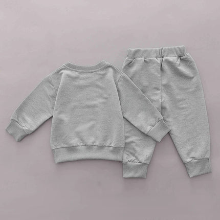 2pcs Infant and toddler long-sleeved heart-shaped letter round-neck long-sleeved pants set, two-piece gift set for children