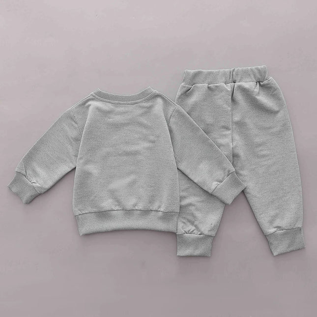2pcs Infant and Toddler Long-Sleeved Heart-Shaped Letter Crew Neck Pants Set, Two-Piece Gift Set for Children