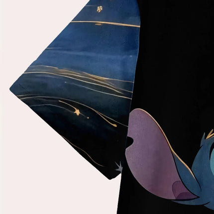 Cute Stitch Holding Stars Bag Print T-shirt Men Streetwear Cartoon Graphic Tops