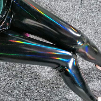 Women Colorful Shiny Leather Leggings Black Mirror Reflective Stretch Leather Pants Skinny Thin Leather Pencil Trousers Legging