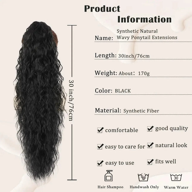 Synthetic Claw Long Wavy Ponytail Extension Black Brown 18-30" Curly Ponytail Clip-in Hair Extensions Fluffy Natural Looking