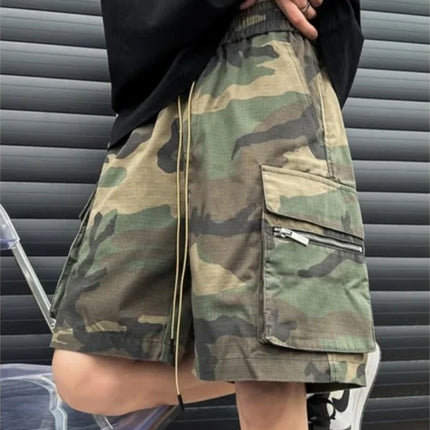 Loose Baggy Big Size Elastic Waist Wide Short Pants for Men Mens Cargo Shorts Camouflage Oversize with Draw String Camo Elegant