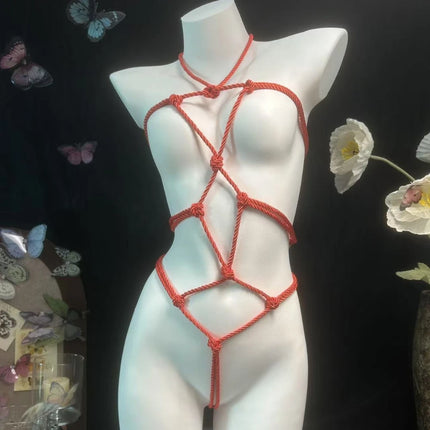 Adjustable Erotic Lingerie Set Sexy Bondage BDSM Open-Crotch Lingerie Perspective Temptation Rope Bodysuit Erotic Accessories