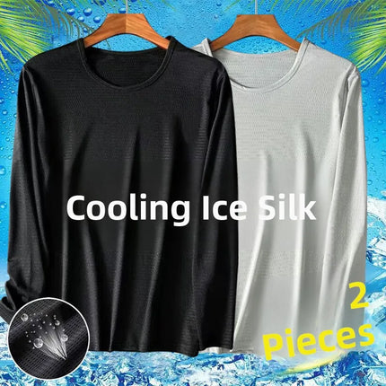 Ice Silk Long Sleeve T-Shirt Men's Thin Mesh Breathable Sun Protection Quick Dry Worksite Outdoor Air Conditioning Base Shirt