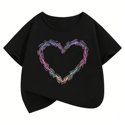 Y2k Fashion Short Sleeve T Shirts Heart Kids Children's T-shirt Boys Girls Summer Spring Casual Top Tee Shirt