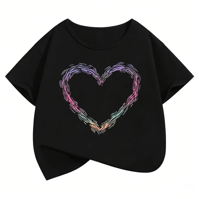Y2k Fashion Short Sleeve T Shirts Heart Kids Children's T-shirt Boys Girls Summer Spring Casual Top Tee Shirt