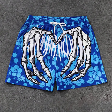 Fashion Men's 3D Skeleton Hand Printed Shorts Men Sports Breathable Oversize Beach Shorts Casual Swim Trunks Men Summer Clothing