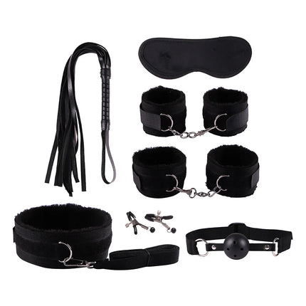 Adult Erotic Nylon Bondage BDSM Kit with Handcuffs Sex Whip Mouth Gag Soft Fox Tail Anal Plug for Women Sexy Games