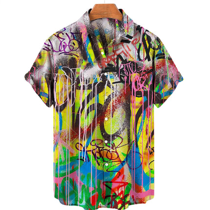 2022 3d Graffiti Oil Painting Printed Shirt Men Fashion Streetwear Hawaiian Beach Casual Lapel Plus Size 2022